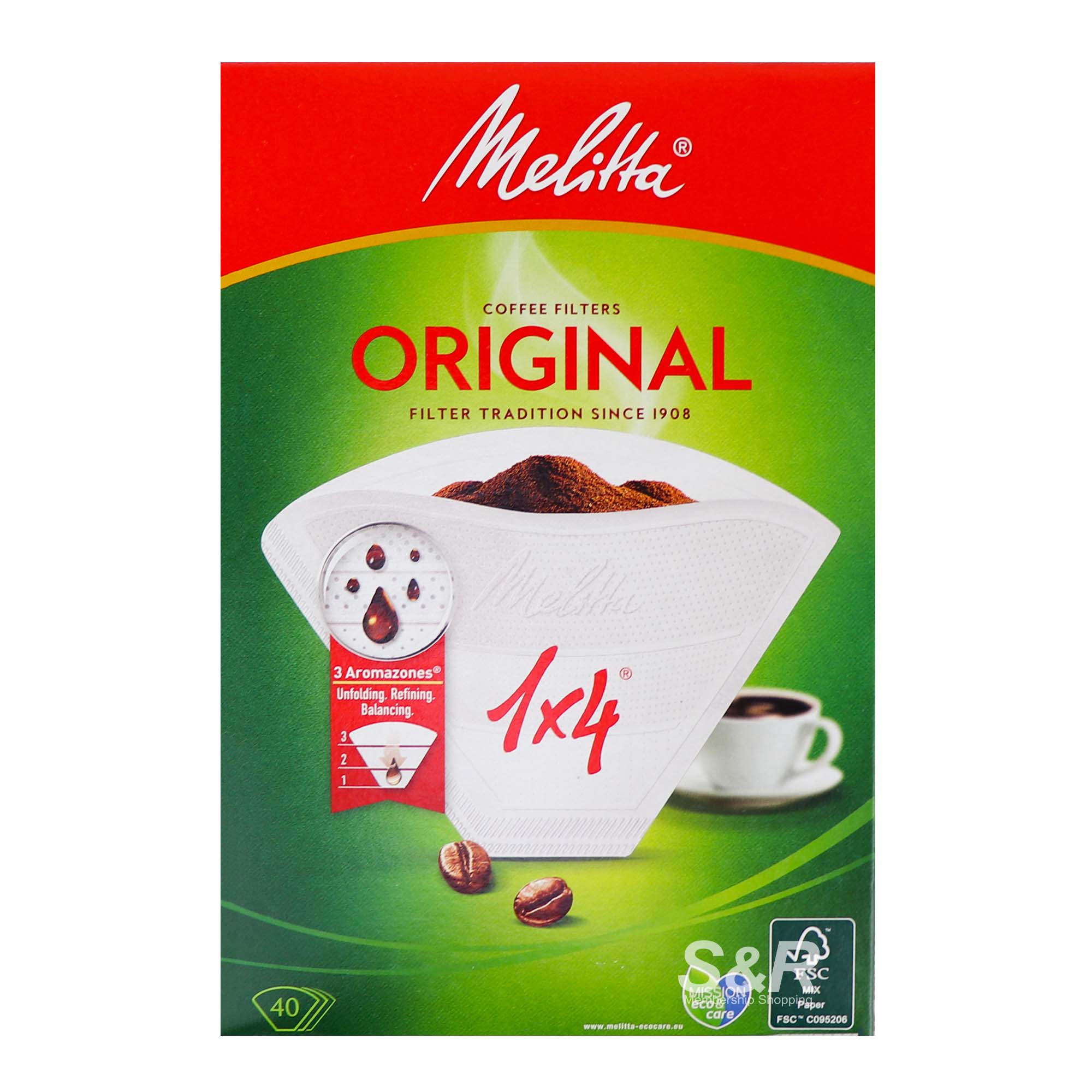 Melitta Original 1x4 Paper Coffee Filters 40pcs